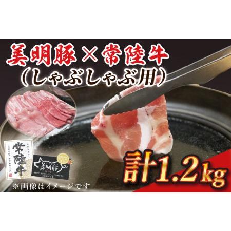 ふるさと納税 J-3 美明豚×常陸牛（しゃぶしゃぶ用）1.2kg 茨城県行方市