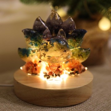 【客製化禮物】療癒彩虹九尾狐狸-水晶礦石奧剛狐狸擺件Orgonite