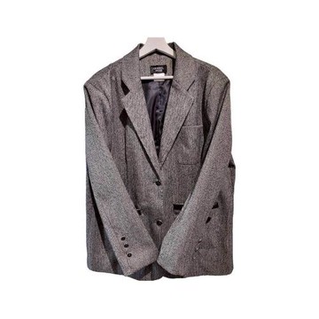 【二手精品 9.9成新】CHANEL香奈兒Uniform系列深灰色人字紋西裝外套(剪水洗標) 編號S150