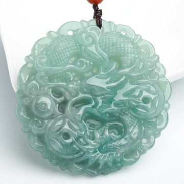 天然緬甸翡翠A貨龍牌吊墜男女玉墜大款玉石掛件生肖龍玉佩墜項鏈