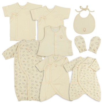 akachan honpo - 新生兒衣物8件組-有機棉-象牙白色