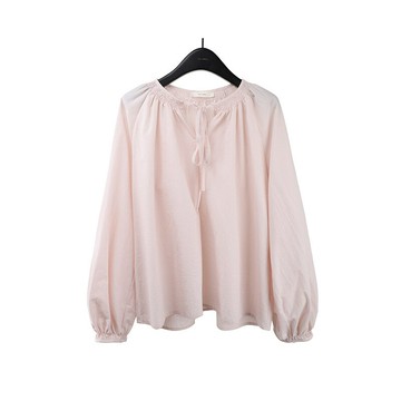 現貨+預購 襯衫長袖上衣-繫帶圓領寬鬆通勤女裝3色74kr27【獨家進口】【米蘭精品】