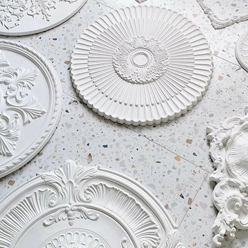 ®法式PU燈盤仿石膏吊頂造型圓形吸頂盤天花裝飾雕花燈座輕奢奶油[DD1206002]