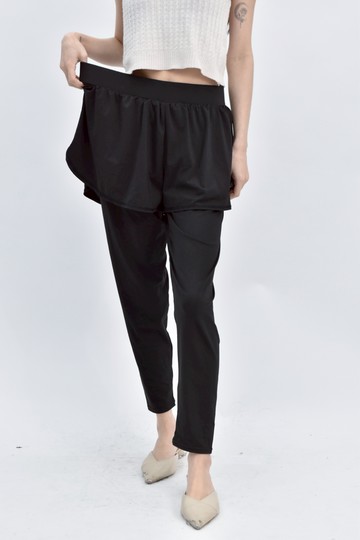 (3XL) 高腰運動鬆緊腰黑色褲裙