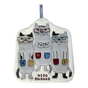 kUSUgURU JAPAN 日本眼鏡貓 吊掛擦手巾 模切造型吸水巾 Nekomaruke款  米白色  1條