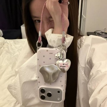 粉波點鐳射簡約銀異形支架閃粉手提適用蘋果15Promax手機殼16女17