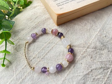 情人節。智慧。貴人。好緣份。白幽靈/紫水晶/紫馬粉/粉晶