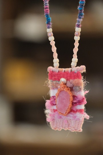 紅紋石布藝編織頸鏈