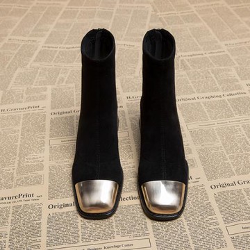 2025年春秋新款歐貨方頭粗跟高跟瘦瘦靴法式高級感早秋小短靴女