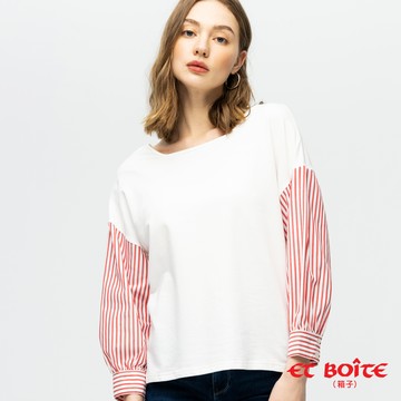 【新年爆殺價↘$588】方型領剪接七分袖上衣(紅白條) - BLUE WAY  ET BOîTE 箱子