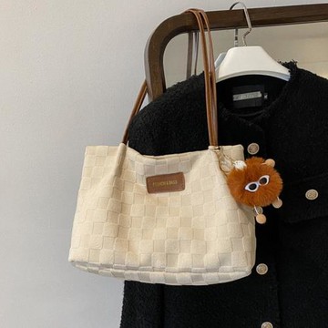 小眾設計包包女2022新款高級感大容量手提通勤托特包棋盤格單肩包