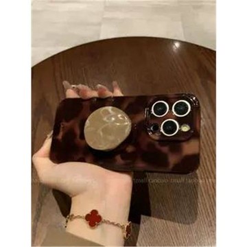 后勤高端&小眾棕色豹紋支架新款個性適用于iphone16 pro max手機殼蘋果15/14/13/12硅膠防摔全包創意軟殼簡約