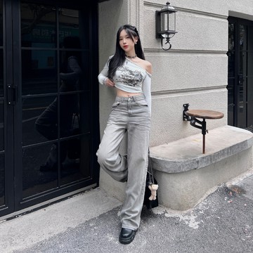 【質感刷色】DOMISS高智感冷灰色長褲! 韓國牛仔褲 長褲 牛仔褲(現貨)