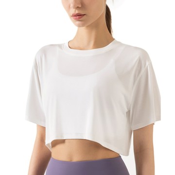短版運動短袖上衣 短版設計 修飾顯瘦 瑜伽 跑步 健身 有氧 休閒短袖 休閒服 運動上衣 瑜珈服 運動短袖 寬鬆顯瘦