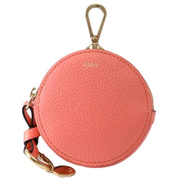 CHLOE ALPHABET 繩結LOGO吊墜圓餅鑰匙零錢包.珊瑚粉