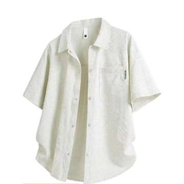 襯衫男夏季薄款涼感泡泡格襯衣青年ins潮流休閑寬松大碼百搭上衣