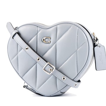 COACH 專櫃款 Heart 心型絎縫菱格拉鍊斜背包-灰色