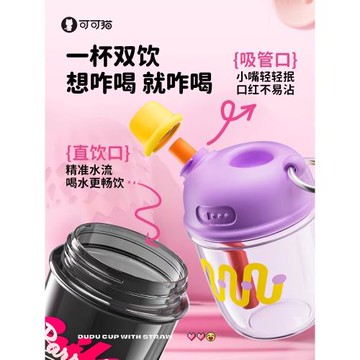可可貓兒童水杯女生新款2024高顏值吸管杯寶寶夏日辦公室便攜可愛