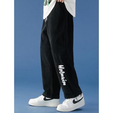 春秋季2025新款休閑褲子男港風炸街字母印花束腳褲運動胖子長褲子