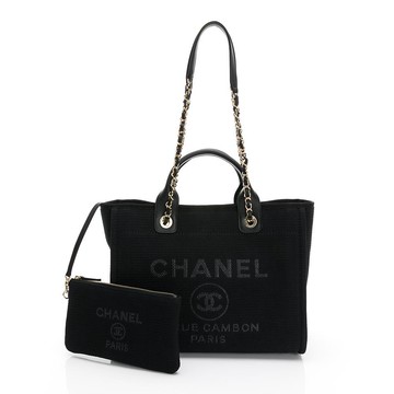 【↘限時特降↘62折UP】 CHANEL香奈兒  23B Deauville手提肩背包(沙灘包) (黑色)