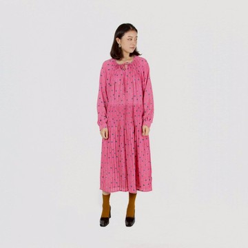 【蛋植物古着】杏桃翩翩印花長袖古著洋裝