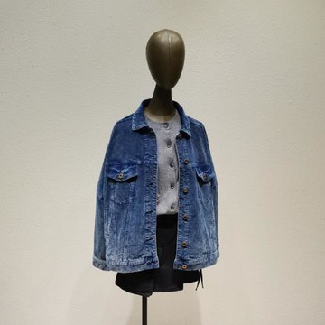 西畈2024秋季磨白水洗燈芯絨工裝翻領夾克百搭休閑復古牛仔外套女