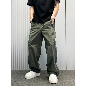 設計感新款條紋運動衛褲男夏薄款速干休閑長褲痞帥潮牌寬松直筒褲