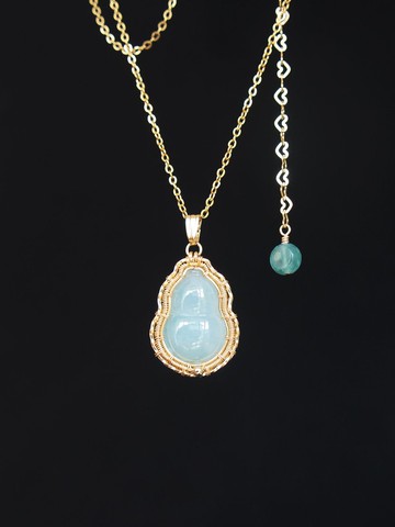 天然翡翠/天然緬甸翡翠/玉葫蘆吊墜/翡翠項鏈/繞線/不褪色/14kGF