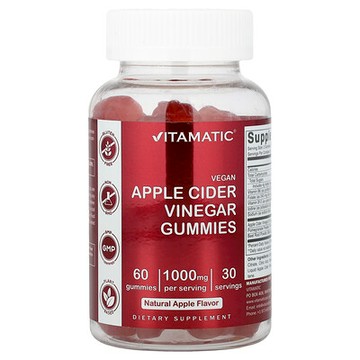 Vitamatic, 全素食蘋果醋，天然蘋果味，1000 毫克，60 粒軟糖（每粒軟糖 500 毫克）