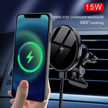 跨境車載磁吸無線充電器MagSafe快充汽車出風口通用手機導航支架