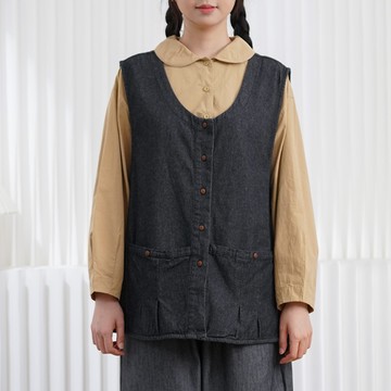 U領百搭曡穿牛仔馬甲121998C