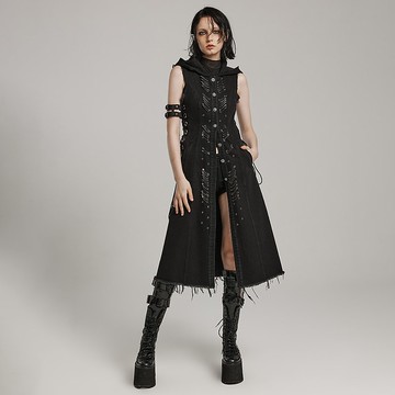 龐克夜行女巫丹寧連帽長馬甲 / 外套