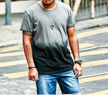 FINDSENSE H1 2018 夏季 新款 潮胖子漸變暈染色 加肥 加大碼T恤寬鬆短袖 時尚休閒上衣 潮男