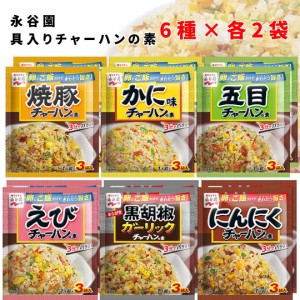 チャーハンの素 送料無料 永谷園 具入り 炒飯の素 6種 各2袋セット えび 海老 カニ 蟹 焼豚 にんにく ガーリック 胡椒 黒チャーハン 即席