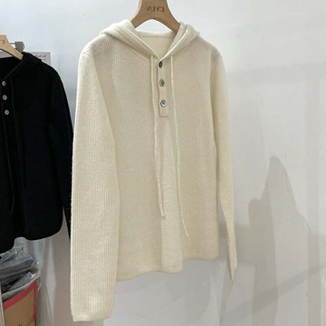 氣質山羊絨寬松白色連帽毛衣2022高端品質休閑春秋新款連帽針織衫