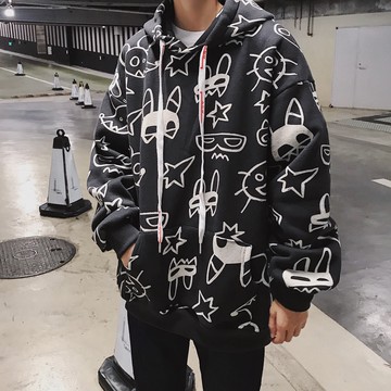 FINDSENSE品牌 秋冬季 新款 韓國 嘻哈純色 個性 長袖 運動 連帽衛衣 寬鬆顯瘦 外套  時尚 潮流上衣