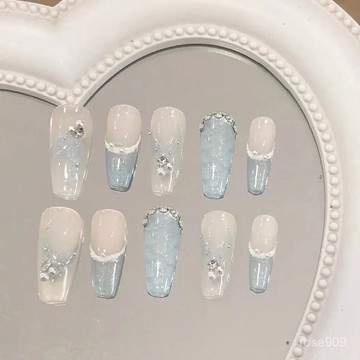 💥加一爆款💥 【夏日法式】貓眼穿戴甲 法式穿戴甲 蝴蝶穿戴甲 中梯穿戴甲 藍色穿戴甲 仙女美甲