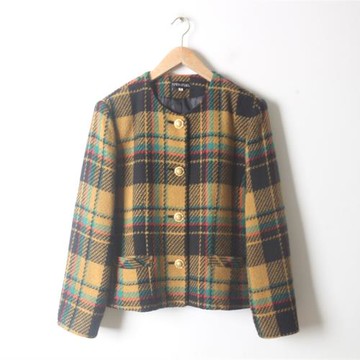 古著vintage日本制中古精品粗花毛呢法式圓領小香風女西裝外套x5