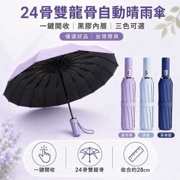 優選好品【24骨雙龍骨自動傘】一鍵自動開收晴雨傘 黑膠遮陽折疊傘 通勤雨傘 防潑水便攜傘 28cm 三色可選 自動傘