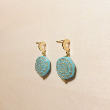 復古月亮土耳其藍星星法陣耳環