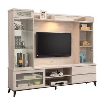 【唯熙傢俱】唯樂炭燒白橡色7尺滑門電視櫃