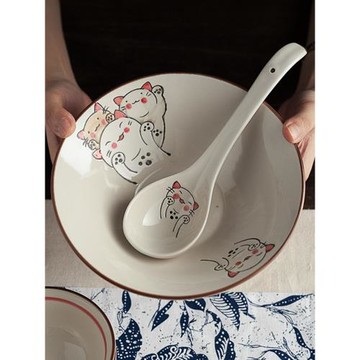 日式拉面碗陶瓷碗單個家用湯碗大號泡面碗筷碟套裝商用味千斗笠碗