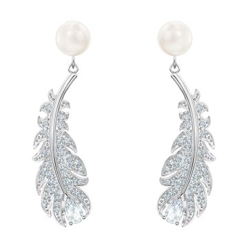 【SWAROVSKI】施華洛世奇 珍珠葉子水晶耳環