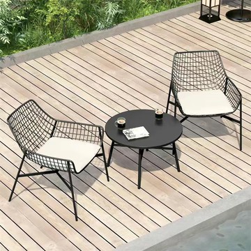 公司貨 免運 戶外桌椅簡約庭院陽臺會客露天網紅鐵藝圓桌網格椅子休閑組合配套 快速發貨