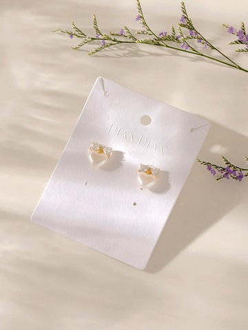 愛心珍珠蝴蝶結鋯石925銀針耳環