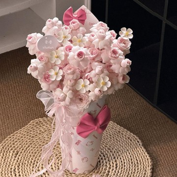 ❀【花中世界】❀抱抱送女友仿真花花束冰淇淋之吻桶仙子七夕創意成品閨蜜生日禮物