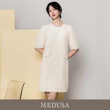 現貨【MEDUSA 曼度莎】珍珠紋理泡泡公主袖洋裝（M-XL）｜小禮服 白洋裝 婚禮洋裝