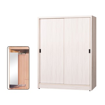 【顛覆設計】簡約5x7尺推門衣櫃/衣櫥(附側拉鏡)白梧桐色