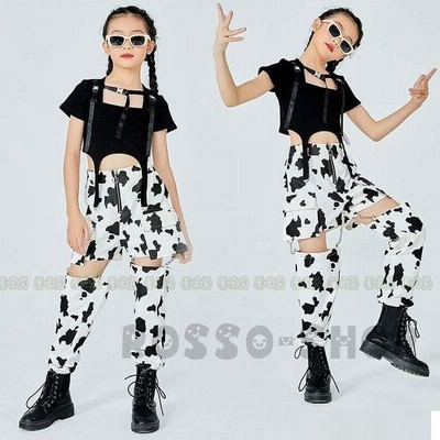 ダンス 衣装 キッズ 黒 トップス 牛のパターン パンツ セットアップ 韓国 ガールズ ジャズダンス ヒップホップ ダンスパンツ Hiphop 練習着 通販 Lineポイント最大get Lineショッピング