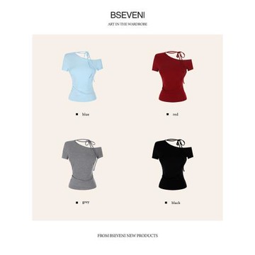 黑澤玄七“Hottie尤物T”2025夏季新款胖mm大碼顯瘦斜肩t恤上衣女